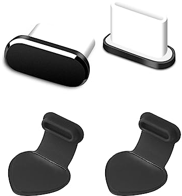 WeddHuis 4 Stück Typ C Port Staubschutzkappen, Telefon Typ-C Anti Staub Ladeanschluss Stecker Silikon Staubschutz mit Abnehmbarem Klebstoff Kompatibel mit Laptop, Schwarz