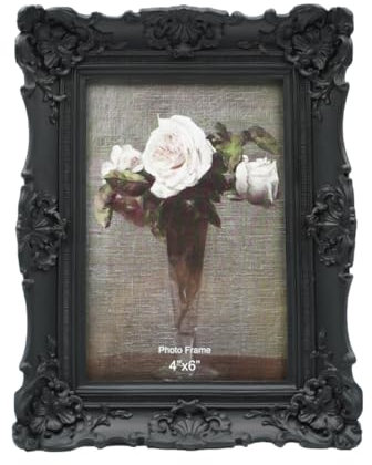 CISOO Cadre photo vintage, style antique orné, pour table et décoration murale, motif floral rétro, décoration d'intérieur, galerie de photos d’art, 10,2 x 15,2 cm, noir