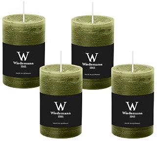 4er Set Adventskranzkerzen Rustik Marble Kerzen durchgefärbt mit Abbrandschutz Olive Grün 80 x 68 mm