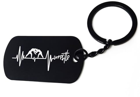 ENTROPIJA Wrestling Heartbeat Lasergravierte Schlüsselanhänger Kunst Klassisch Schwarz Schlüsselanhänger Stahl Tag, Schwarz , One size