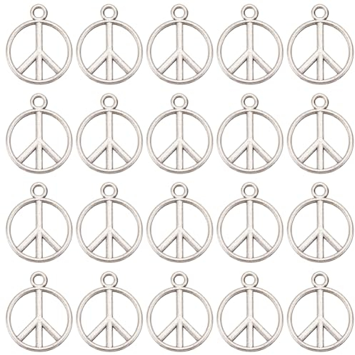 SUNNYCLUE 1 Box Mit 100 Stück Peace Charms Bulk Peace Zeichen Charm Peace Logo Antikes Silber Vintage Legierung Flach Rund Hohl Metall Symbol Charms Für Die Schmuckherstellung Charms Ohrringe Erwachse