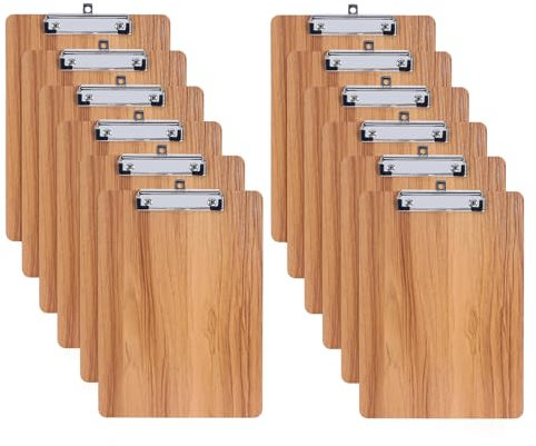 GUOKOFF 12 Pièces Porte-bloc A4 en Bois avec Pince, Planchettes à Pince pour Papier d'Écriture, Memo des Dossiers, Porte Document avec Clip