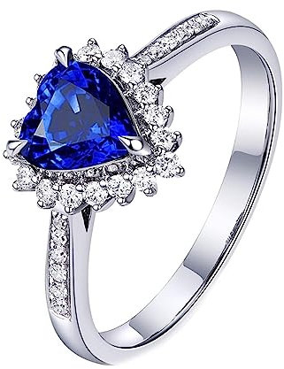 Eheringe Weissgold 750, Damen Ring Verlobung Herz Labor Geschaffener Saphir 0.8ct Blau Trauringe Größe 49 (15.6)