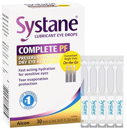 Systane Complete Preservative Free Dry Eye Drops, 30 Ct Single Use Vials, Contains Propylene Glycol 0.6%, Unit-Dose Lubricating Eye Drops for Irritation & Dryness, Hydrating & Soothing