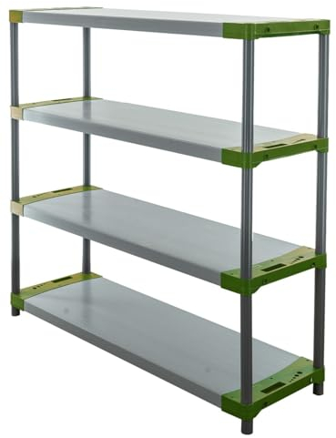 PROREGAL Kunststoffregal Grey Bear | Low | HxBxT 138x150x46cm | Fachlast 70kg | Grau-Grün | Plastikregal Kellerregal Lagerregal Steckregal