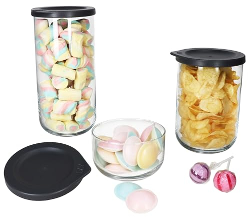 Ritzenhoff & Breker 3tlg Set Boho Vorratsdosen rund Anthrazit I Glasdosen mit bpa-freiem Kunststoffdeckel I Je 1x 1,4L, 1L & 380ml I nachhaltige Aufbewahrungsbox, Behälter für Müsli, Nudeln & Co.
