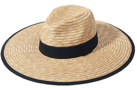 Generic Sombrero de sol de ala ancha para mujer con cinta de cinta, sombrero de playa, sombrero de surf al aire libre, Negro, Talla única