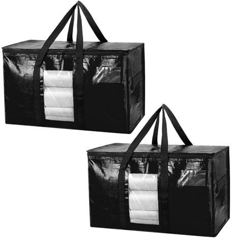 TAILI Extra Große Umzugstasche, 2 PCS Aufbewahrungstaschen mit Reißverschluss, Robuste Schwarz große tasche zur Kleidung Aufbewahrung,Bettdecken,Umzug,Alternative zu Umzugskartons