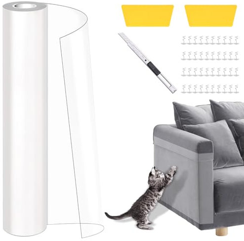 Kazaigou Kratzschutz Sofa Katze Transparent 5m x 43cm, Katzen Kratzschutz Selbstklebend Tape Extra Lang - Anti Kratz Folie für Katzen Flexibler Schnitt - Sofaschutz Katze für Moebel Couch Tür Wand