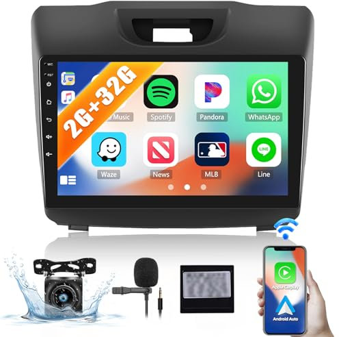 CAMECHO 2G+32G Android 13 Car Stereo for Isuzu D-MAX 2012-2018, MU-X 2013-2017 with Wireless Carplay Android Auto 9 Touch Screen Car Radio with GPS Sat Nav WiFi Bluetooth FM Backup Camera Mirorr Link