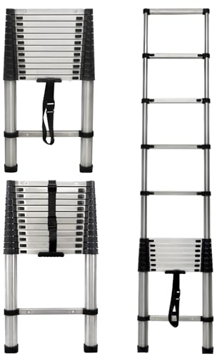 Teleskopleiter 3.8 Meter, 12.5ft Ausziehleiter Gerade Ausziehleiter 13 Stufen Einstellbare Höhe Leitern Mehrzweck, Teleskopische Stufenleiter Für Loft Dach Innen Außen Dekoration