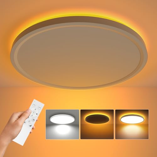Aphyni Deckenlampe LED Deckenleuchte,Flach 24W,3000K-6500K,Dimmbar mit Fernbedienung,5W Nachtlicht Warm,App Intelligente Steuerung,2.5cm Ultra Dünn Schlafzimmer Lampe für Küche Büro
