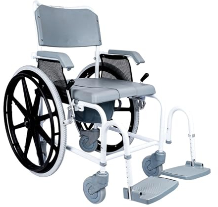 Mobiler Duschstuhl, Toilettenstuhl mit Rollen, Transportstuhl auf Rädern mit abnehmbaren Fußstützen, Toilettenstuhl für ältere Menschen, Behinderte, Handicap