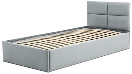 Mebligo - Polsterbett 90x200 mit Bettkasten, Bettgestell, Einzelbett mit Lattenrost, Jugendbett Bett mit Kopfteil, Stauraumbett Monos, Bett Ohne Matratze - Grau (Trinity 14)