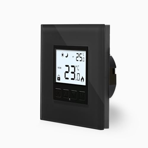 Luxus Time Programmierbares Raumthermostat Schwarz – Glas Aluminium Rahmen Externer Sensor Wasserführende und Elektrische Heizungen 6 Temperaturzonen LX-MT-WK-AJ (Thermostat mit Glas Rahmen)