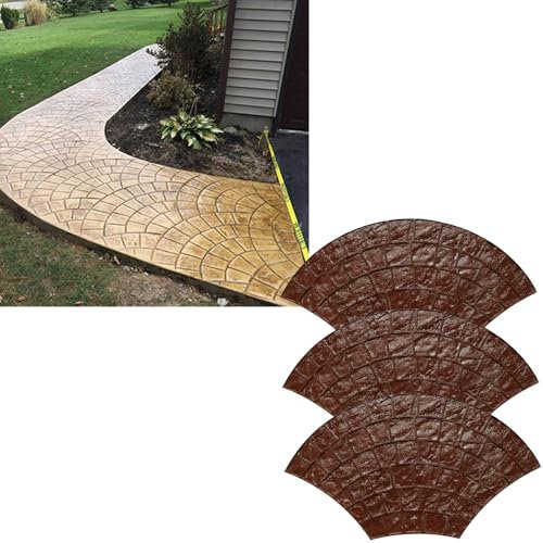 Blazea 3 PCS Fan Shaped Concrete Stamps, Large Cement Stamp Concrete Molds, Decorative Polyurethane Concrete Texturing Mats Set, Realistic Stone Pattern Floor