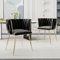 Merax Esszimmerstühle 2er Set, Moderner Sessel mit Armlehne und Gebogene Rückenlehne, handgewebtem Design, Samt Gold Beine Küchenstuhl, Kosmetikstuhl, für Wohnzimmer Schlafzimmer Büro, Schwarz