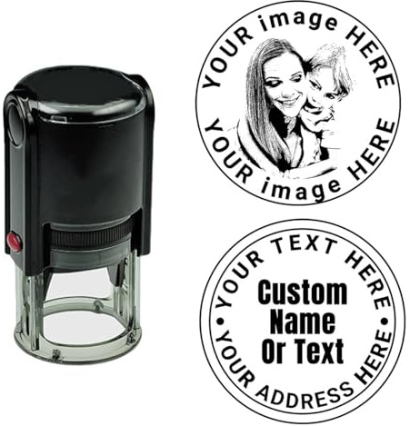 Personalisierter Stempel mit Geschäftslogo-Adresse, Textstempel, individuelles Gesicht, runder Stempel, personalisiertes Bild, selbstfärbender Stempel für Bibliothek, Büro, personalisierbar