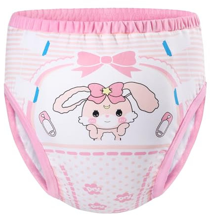 LittleForBig Weiche Baumwoll Unterwäsche Bequeme Waschbare Wiederverwendbare Trainingshosen für Erwachsene - Baby Usagi Rosa L