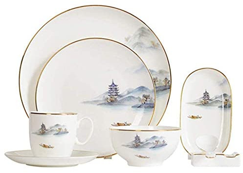 Dinner SetDinner SetElegant Dinner Plates,Pottery Tableware,8 Pieces Landscape Painting Porcelain Dinnerware Set Ceramic Plate Combination Sets Dinner Plate Dessert Plate Bowl and Mug
