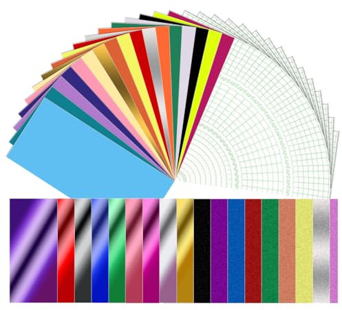 50er Pack Smart Vinyl Permanent für Cricut Joy 14x30.5cm Smart Adhesive Vinyl Permanent Glitzer Vinyls Chromglanz mit Transferfolie Vinyls Plotterfolie Selbstklebend zum DIY Fenster Tassen Auto Banner