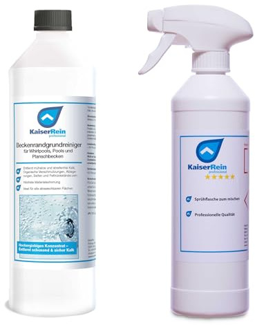 KaiserRein Beckenrandgrundreiniger Konzentrat 0,5l mit Leerflasche für Whirlpools, Pools und Planschbecken entfernt Kalk, Organische Verschmutzungen, Ablagerungen, Seifen und Fettrückstände UVM.