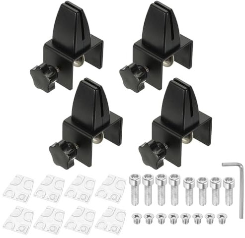 PATIKIL 1.8x1.3x2.1 Desk Divider Support Clamp, 4 Pcs Aluminum Desk Shield Clamp Desk Divider Partition Clamp Sneeze Guard Clamp Bracket for Office Home Desk Panel, Black
