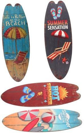 Alipis 4er Set Surfbrett Deko Im Maritimen Stil Vintage Stranddekoration Für Zuhause Surfboard Hängedeko Als Holzornament Für Wohnzimmer Und Schlafzimmer