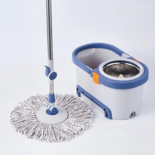 MYHOMiE SPIN MOP AND BUCKET SET– GREY– Anti-splashing Strong And Sturdy Material – Easy Floor Moping System – 1x Bucket + 2 Replacement Mop Heads – 13 Liter (Mop + Bucket)