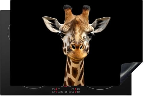 KitchenYeah© Protege Plaque Induction Decoration Cuisine Tapis de - Noir | 80x52 cm - Protection Pour Plan Travail Cuisson Protégé Animaux - Girafe - Portrait