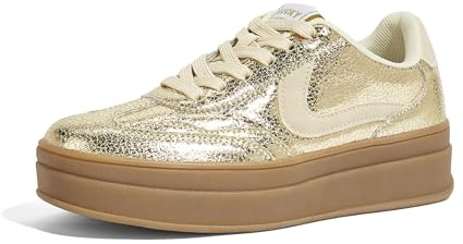 LUCKY STEP Scarpe da Ginnastica con Piattaforma per Donna – retrò, Casual, Comode, Scarpe da Passeggio, Suola Spessa, Eleganti, Classiche, Tennis (Oro, 9US-40EU-7UK)