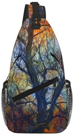 FZGGWYHL Borsa a tracolla con stampa di alberi colorati della vita in diagonale, Nero , Taglia unica
