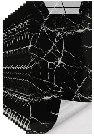 Tarwanear Tile Stickers Marble 10pcs/60x30cm Waterproof Oil Proof Self Adhesive Wall Tiles PVC Wall Stickers Black Peel and Stick on for Kitchen Bathroom Home Decor