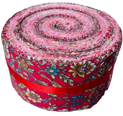 Jelly Rollstoff, 100% Baumwolle, Quiltstoff, 40 vorgeschnittene Streifen (6,3 x 111,8 cm) zum Quilten und Nähen, 10 verschiedene Blumendrucke, rotes Blumenmuster