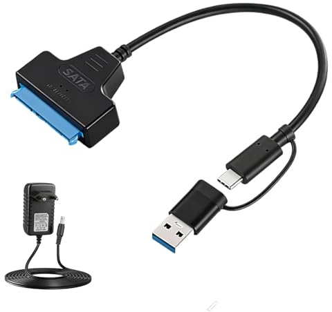 Eddrfy Adattatore SATA USB per SSD/HDD da 2,5 e 3,5 pollici, con alimentatore da 12 V 2 A, adattatore SATA a USB 3.0, supporta protocollo UASP, adattatore hard disk per unità esterne e interne Windows
