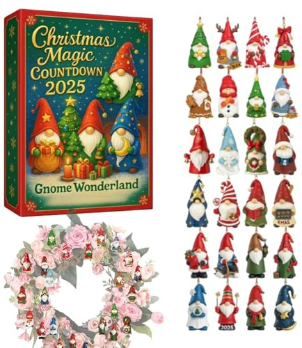 Weihnachtsgnom Adventskalender 2025, Zwergen-adventskalender 2025, 24-tägiger Wichtel-Anhänger-Countdown Zu Weihnachten, Sammelbare 2D Acryl Anhänger, Für Mädchen