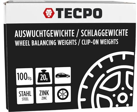 TECPO Schlaggewichte Zink Auswuchtgewichte 20g x 100 Wuchtgewichte für Stahlfelgen korrosionsbeständig Radwuchtung Auswuchtmaschinen