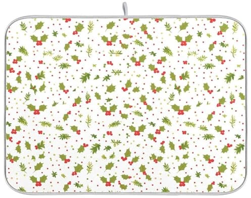 Tapete de cocina para secado de acebos de Navidad, tamaño mediano, 16 x 18 pulgadas, para escurridor y secadora