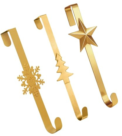 Sharplace Lot de 3 crochets décoratifs pour couronnes de porte, à suspendre à la porte, pour intérieur, extérieur, Pâques ou bureau, or