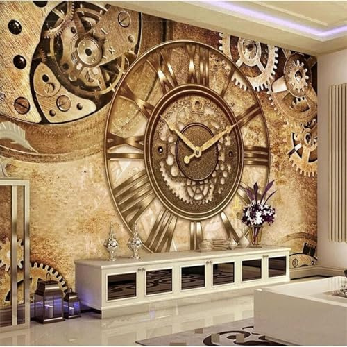 Retro Creative Gold Gears Art 3D Wallpaper Easy Install Feature Office Living Room Sofa Bedroom TV Background Wall Decoration-250cm×170cm