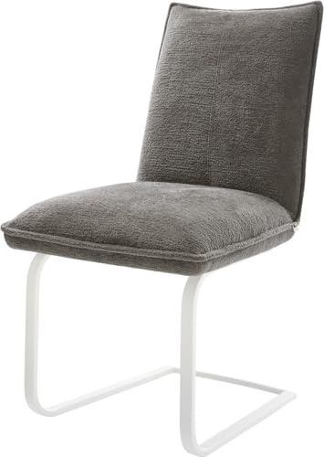 DELIFE Schwingstuhl Lelio-Flex Freischwinger flach Weiß Bouclé Soft Schlamm Taschenfederkern