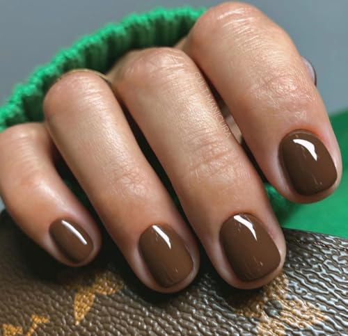 MouyouGlow Press on Nails Kurz,Square Dunkel Braun Einfarbige Design Short Fake Nails,Dark Brown Plain Pure Colour INS Sweet Frühling und Herbst Winter Artificial Fingernägel