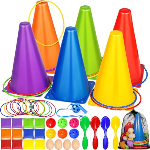 VIPNAJI Giochi Da Esterno per Bambini, 46 Pezzi Set Di Lancio, Attività Giardino per Piccoli e Adulti, Palla & Anello & Bean Bag Toss, Divertimento All’aperto per Famiglie