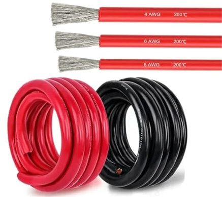 WQBQXNY Cable de Silicona Resistente al Calor de 2 a 40 m, Calibre 16, 14, 12, 10, 8, 6, 4, 3, Cable de Cobre Trenzado de 12 V for baterías solares de Coche.(50mm2,Black,5m)
