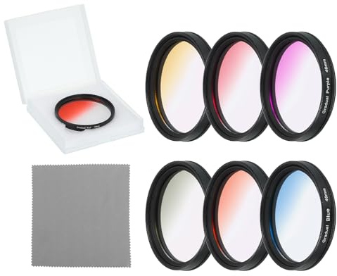 QUARKZMAN 6 Filtri Fotocamera Kit Filtri A Gradiente 46mm Per Pulizia Lenti | Arancione Giallo Blu Viola Rosso Grigio., Con Custodia E Panno, Per Fotocamere SLR