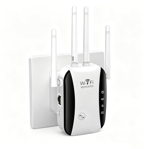 Ripetitore WiFi Potente 300Mbps (2.4 GHz) con 4 Antenne, Amplificatore di Segnale Wifi, 1 Porta LAN, Supporta Ripetitore/Router/AP - Ideale per Casa e Ufficio