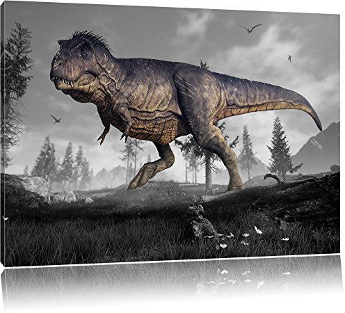 Pixxprint T-Rex Dinosaurier in der Natur, Größe: 60x40cm, Leinwandbild, fertig gespannt, Wandbild, Dekoration, Kunstdruck, kein Poster