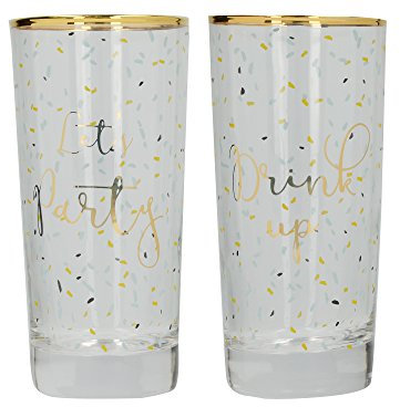 Creative Tops Ava & I ‘Let’s Party’ / ‘Drink Up’ Decorated Gold-Rimmed Highball Glasses, 420 ml (Set of 2)
