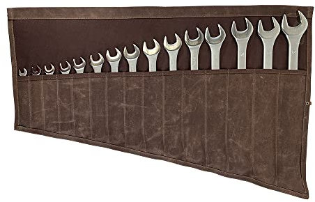 Waxed Canvas Large Wrench/Tool Roll 15 Pockets Portable Pouch Storage for Craftsmen Handmade by Hide & Drink :: Honey Bourbon