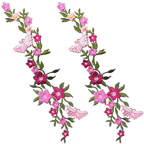 zeng Aufnäher mit gestickten Applikationen 2 Stück Schmetterlinge Blume Applique zum Basteln, Nähen, Jeans, Kleidung, Handtaschen, Caps, Vorhänge, Bettwäsche,Bekleidung, Andere Stoffe